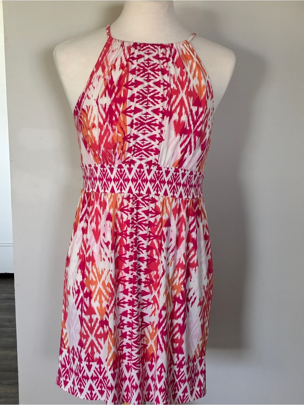 Printed Halter  Dress in Pink & Orange